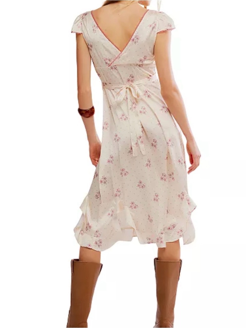 Free People Haven Embroidered Lace Trim Satin Midi Dress - Picture 3 of 4
